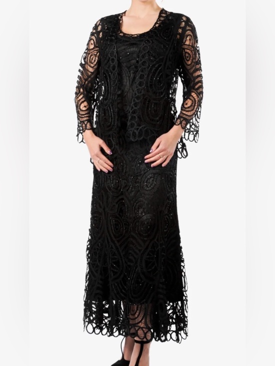Soulmates Dresses & Skirts - Soulmates Handcrafted Embroidered Beaded Silk Lace Evening Dress Jacket Set Sz L
